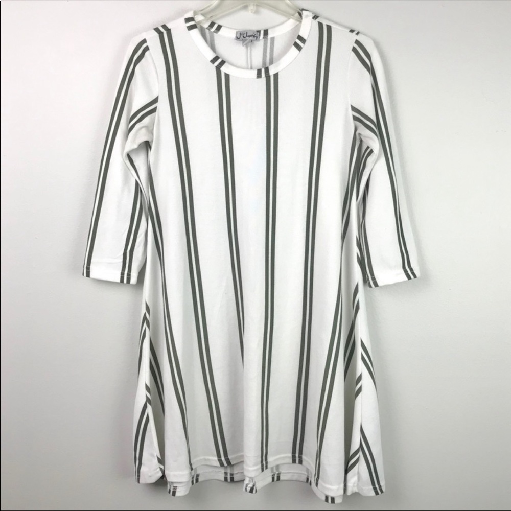 J for Justify | White & Olive Striped Swing Dress
